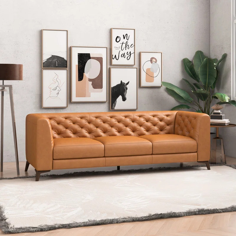 Staley 90" Genuine Leather Tuxedo Arm Sofa | Wayfair North America
