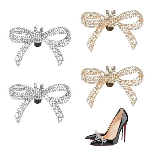 FASBET 4pcs Bow Shoe Clips Crystal RhineStone Bow Shoe Clips Women Heel Clips Shoe Charms Bow Clips for Shoes Party Bow Accessories Women | Amazon (US)