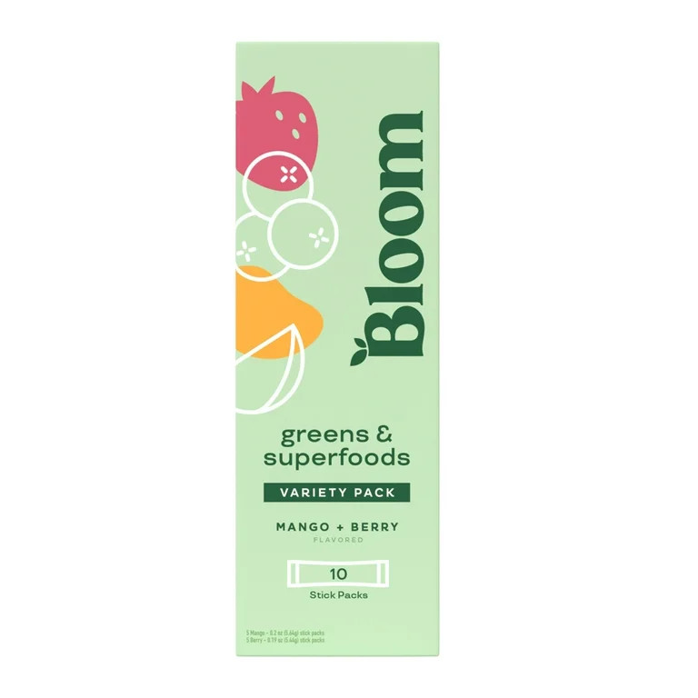Bloom Nutrition Greens & Superfoods Powder Sticks, Mango and Berry, 10 Count | Walmart (US)