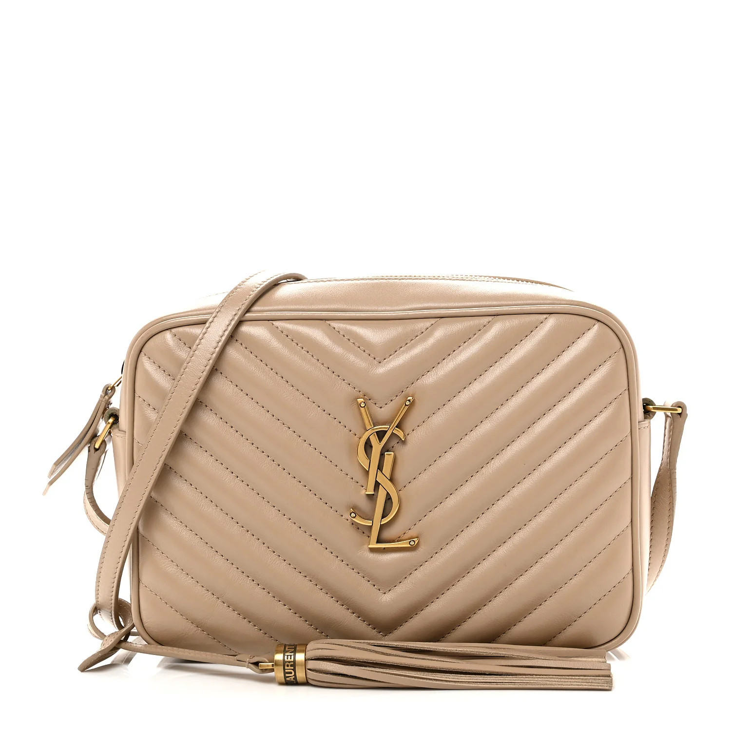 Saint Laurent Calfskin Matelasse Monogram Lou Camera Bag Dark Beige 1882384 | FASHIONPHILE (US)