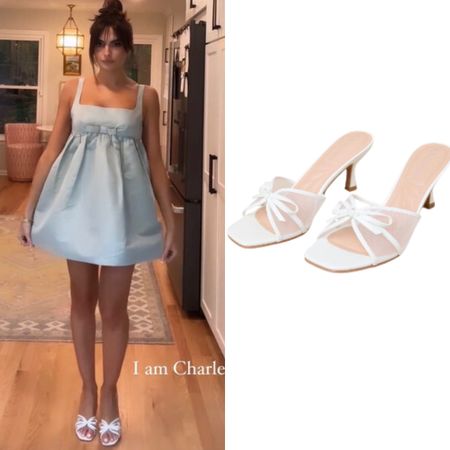 Paige DeSorbo’s White Bow Mesh Mules // Dress Sold Out by Doen 📸= @paige_desorbo 