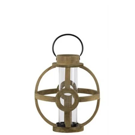 Wood Round Lantern with Metal Handle & Hurricane Candle Holder Natural Finish - Brown | Walmart (US)
