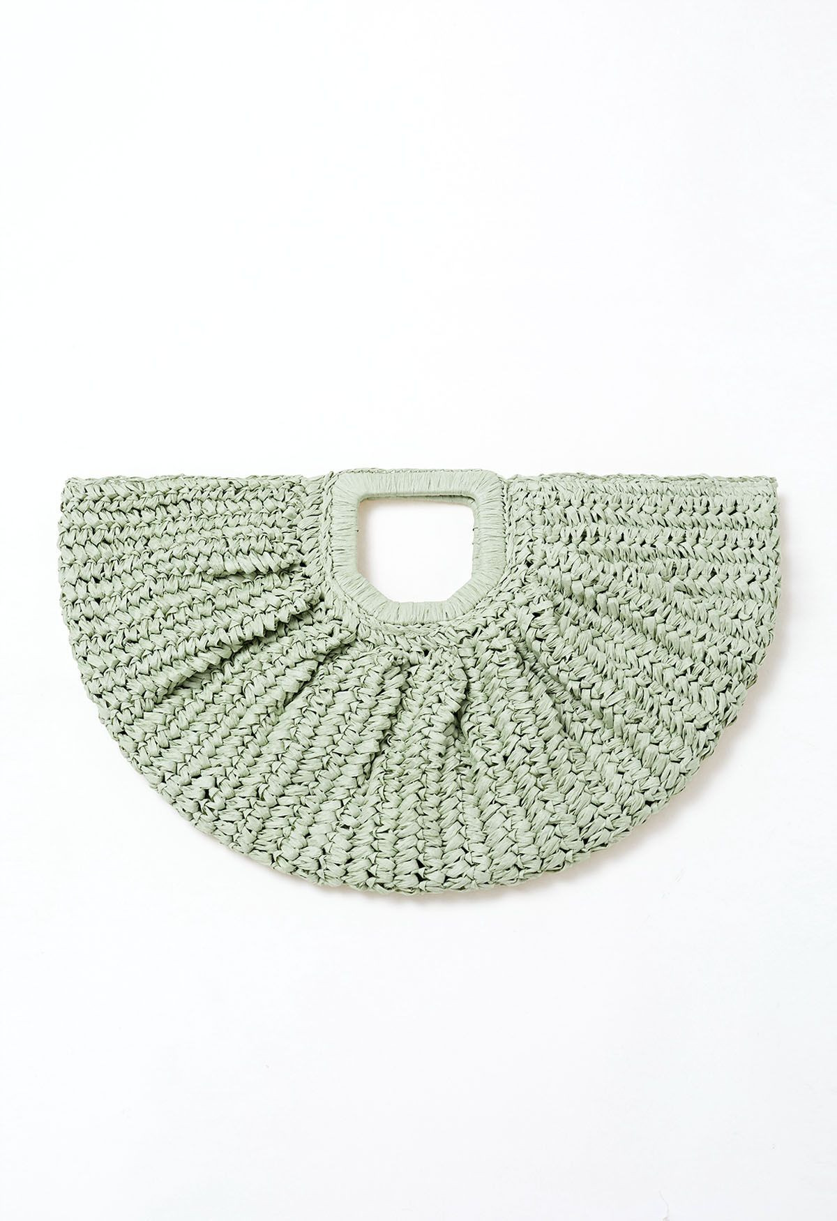 Semicircle Woven Straw Handbag in Green | Chicwish