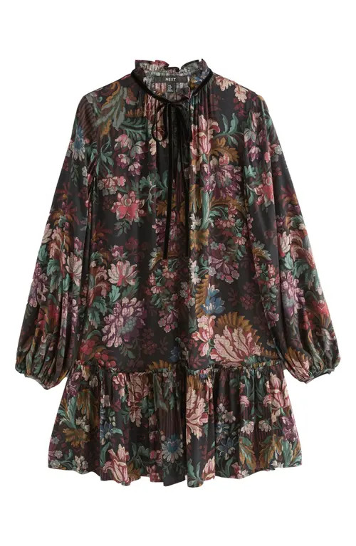 NEXT Floral Long Sleeve Ruffle Hem Dress in Black at Nordstrom, Size 12 Us | Nordstrom
