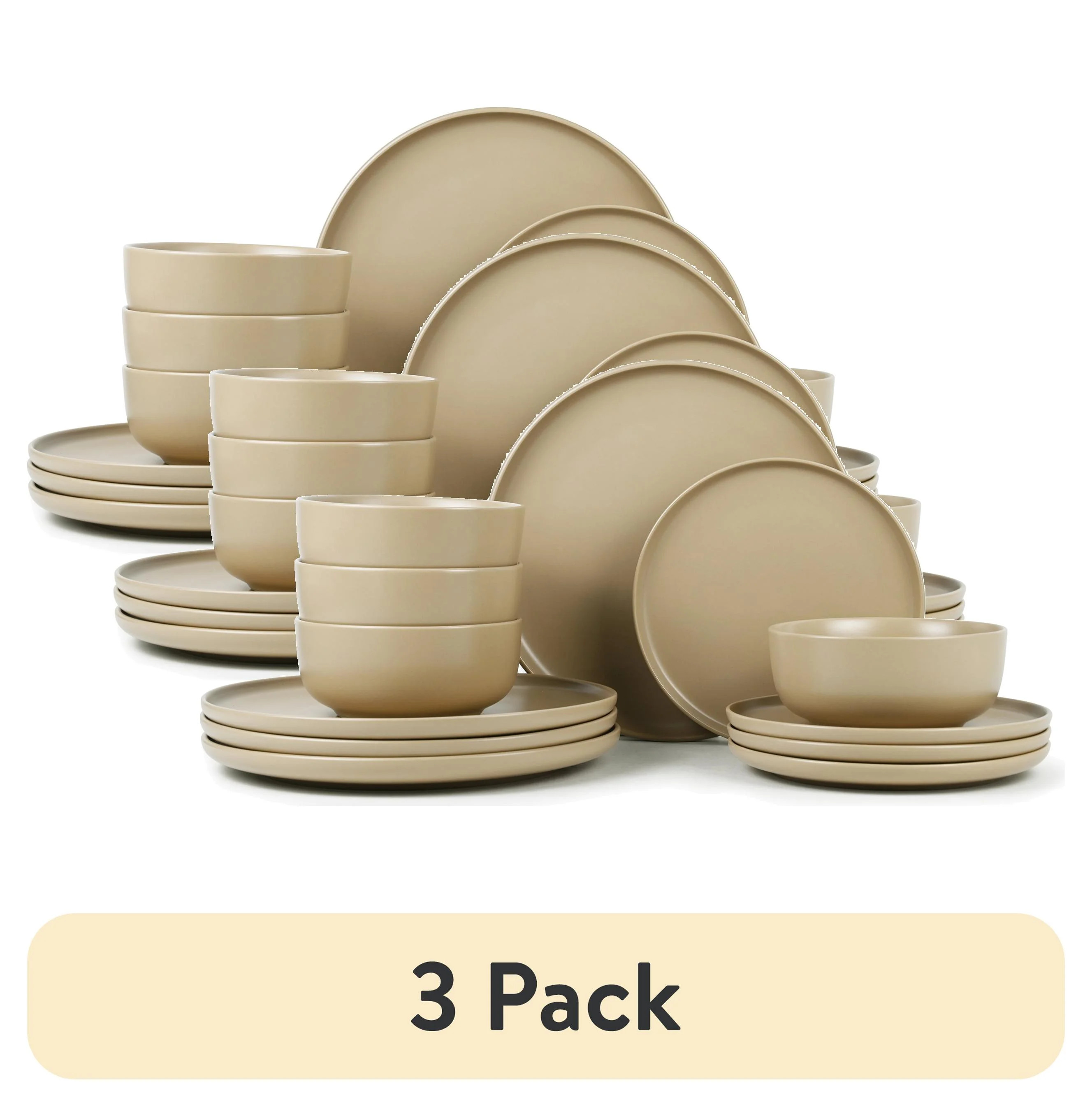 (3 pack) Mainstays Alessandra 12-Piece Stoneware Dinnerware Set Brown | Walmart (US)