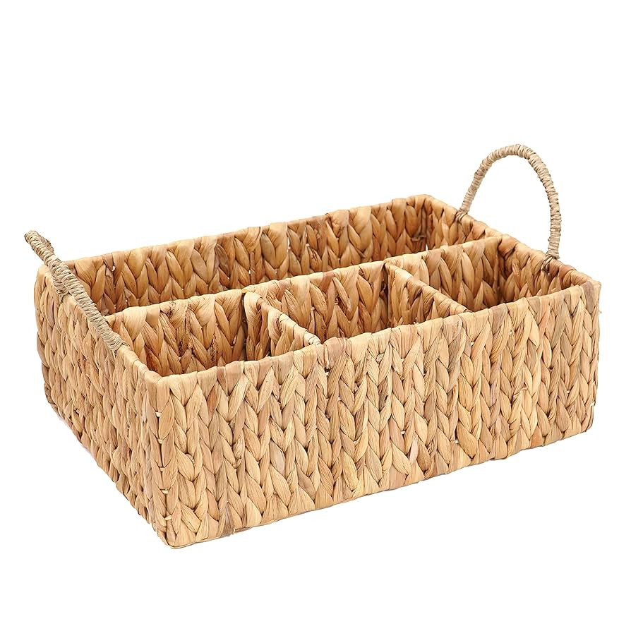 Wicker Divided Storage Basket Woven Natural Basket Hyacinth for Organizing Bathroom Kitchen Shelv... | Amazon (US)