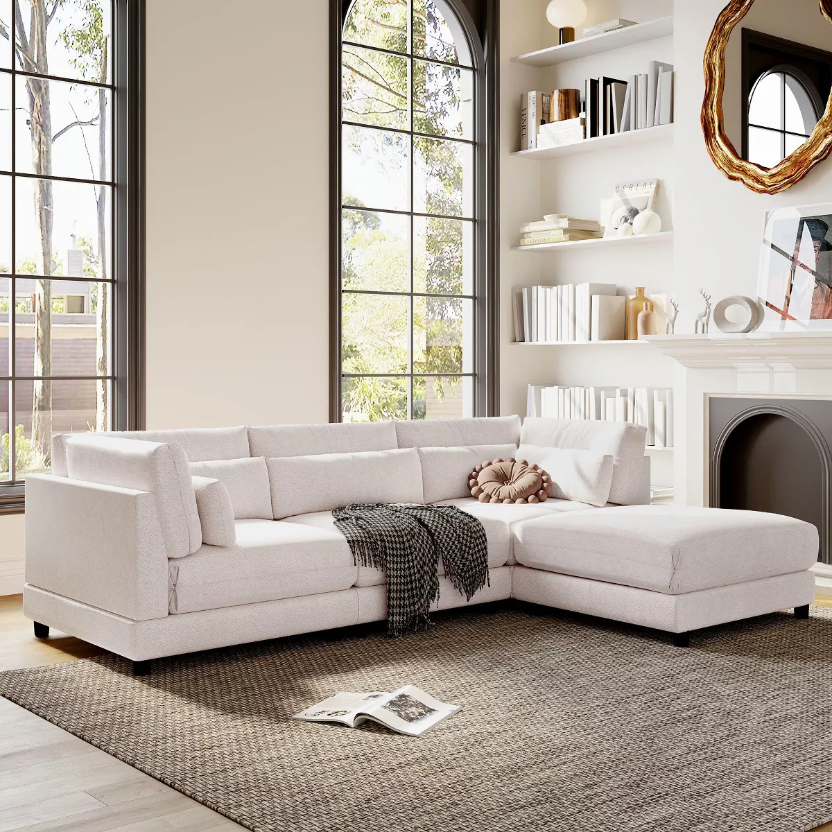110.6" L-Shaped Sofa with Removable Ottomans and Comfort Lumbar Pillow, Beige - ModernLuxe | Target