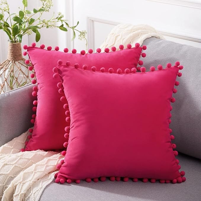 Top Finel Hot Pink Throw Pillow Covers Set of 2, Hot Pink Euro Pillow Covers 24x24 Inches Soft Ve... | Amazon (US)