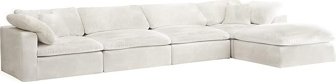 Meridian Furniture Cozy Collection Velvet Upholstered Cloud Modular Overstuffed Sectional, Seatin... | Amazon (US)