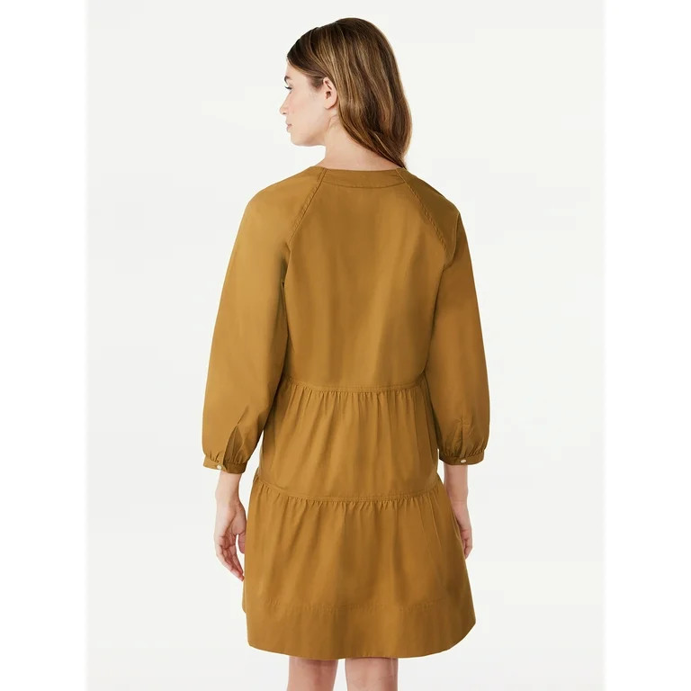 Free Assembly Women's Tiered Mini Dress with Long Sleeves, Sizes XS-XXL | Walmart (US)