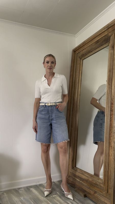 Polo top, denim bermuda shorts, Citizens of Humanity Ayla shorts, mesh pumps, date night outfit 

#LTKShoeCrush #LTKFindsUnder100 #LTKSummerSales