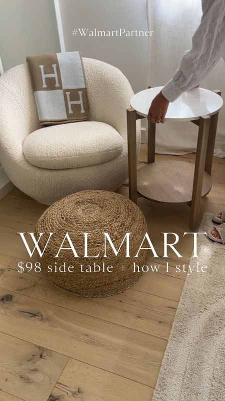 HOME \ I’ve partnered with @Walmart to share my home favorites! #WalmartPartner This $98 side table is back in stock and one of the best finds to date👌🏻 Here’s how I style her💁🏻‍♀️ Many of the decor items are also from Walmart👇🏻
+ marble ruffle bowl
+ scalloped tray
+ Chanel coffee table book
+ wood knot
+ h blanket 

Here are 3 easy ways to SHOP👇🏻
1. Comment “shop” to get links sent directly to your DMs
2. Click the link in my bio @sbkliving and select “shop my reels”
3. Head over to my @shop.ltk shop and follow me “sbkliving”

#LTKHome #LTKFindsUnder100 #LTKVideo