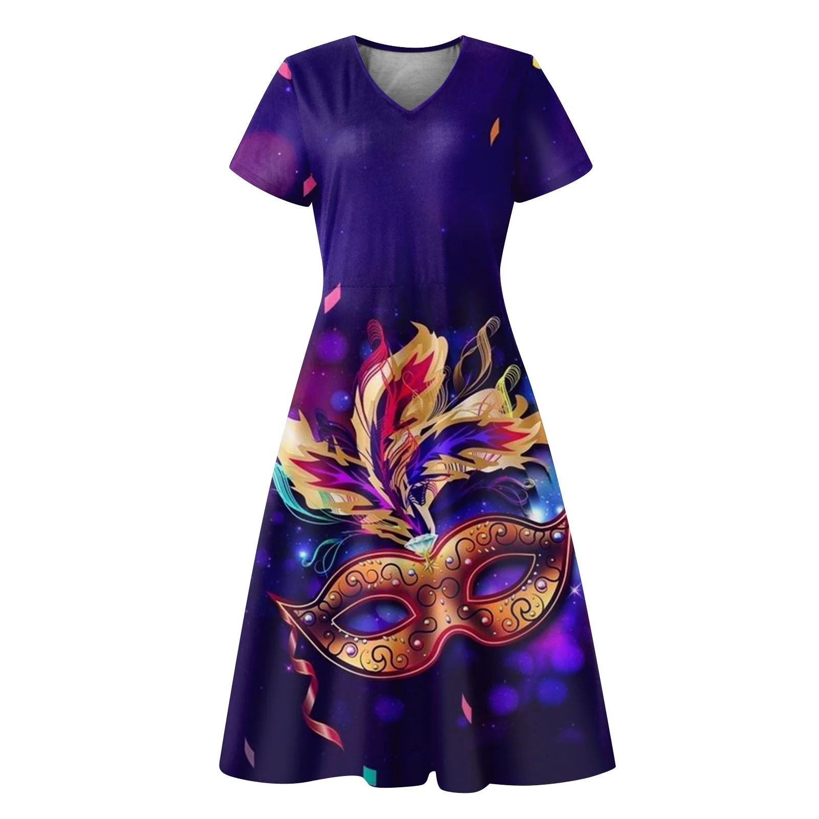 Biziza Women's Long Dress Mardi Gras Clothing Carnival Casual Short Sleeve Vneck Maxi Dress 2024 ... | Walmart (US)