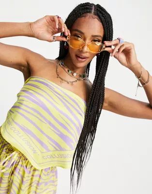 COLLUSION zebra print satin scarf top co-ord in yellow and purple | ASOS (Global)