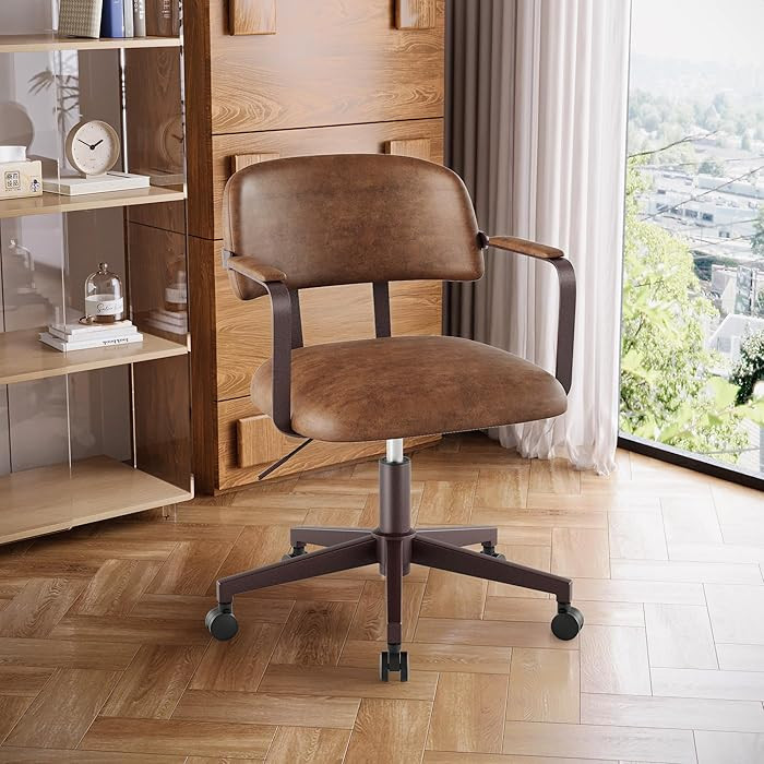 Home Office Desk Chair, Mid-Century Style Desk Chair with Padded Arms, Adjustable Seat Height, Mi... | Amazon (US)