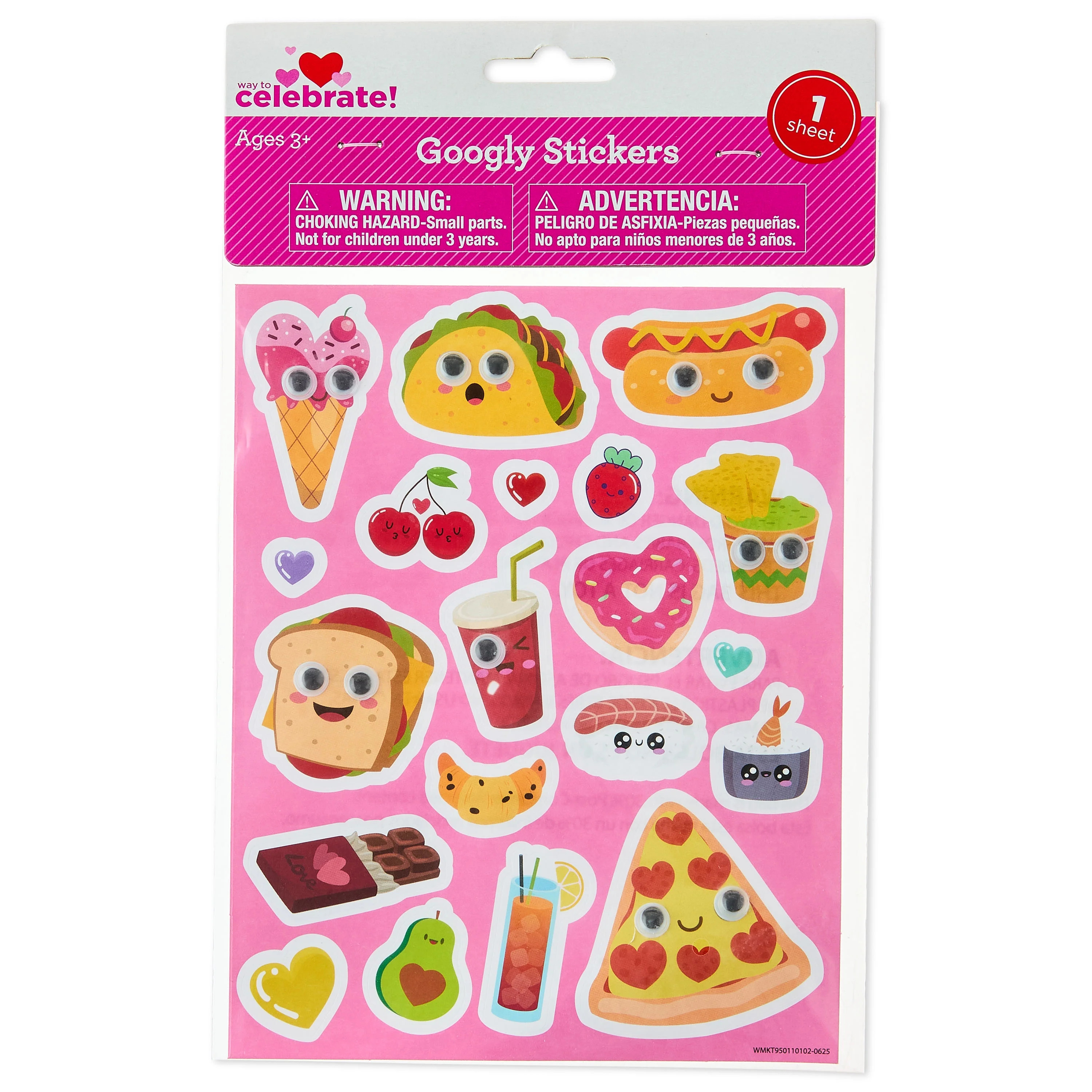 Food Googly Stickers, Multicolor, Valentine's Day by Way To Celebrate | Walmart (US)