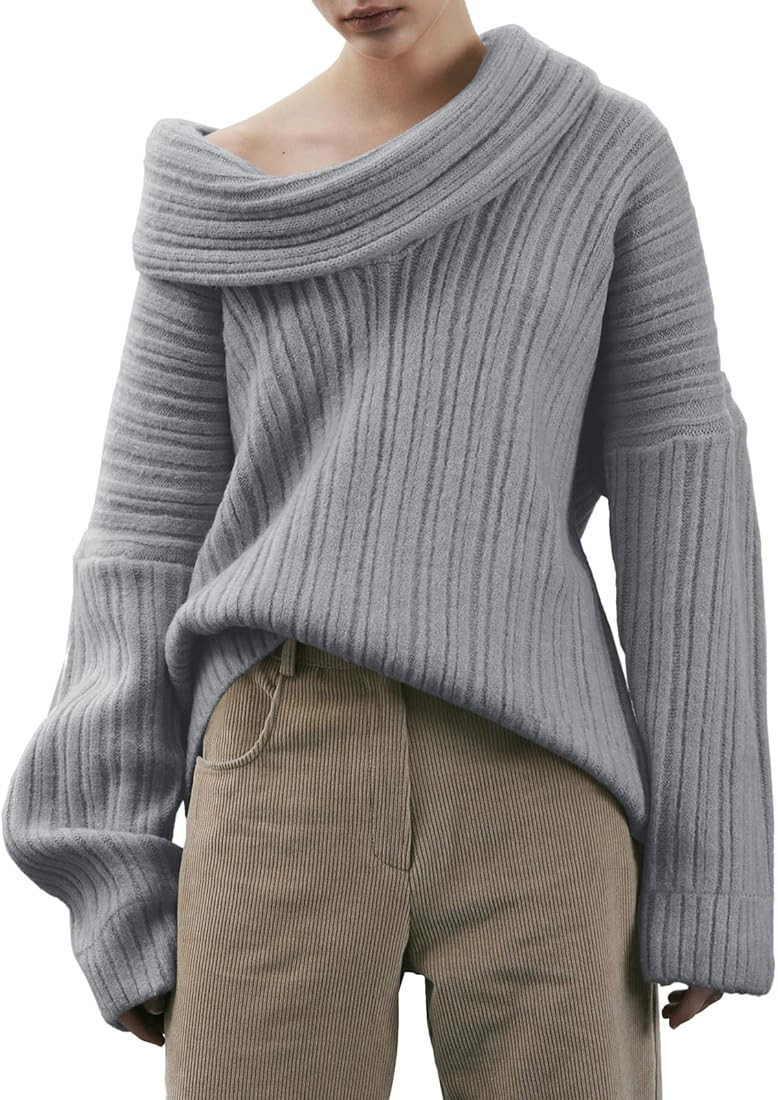 Saodimallsu Womens Off The Shoulder Sweater Top Oversized 2024 Fall Batwing Boat Neck Knit Sexy C... | Amazon (US)