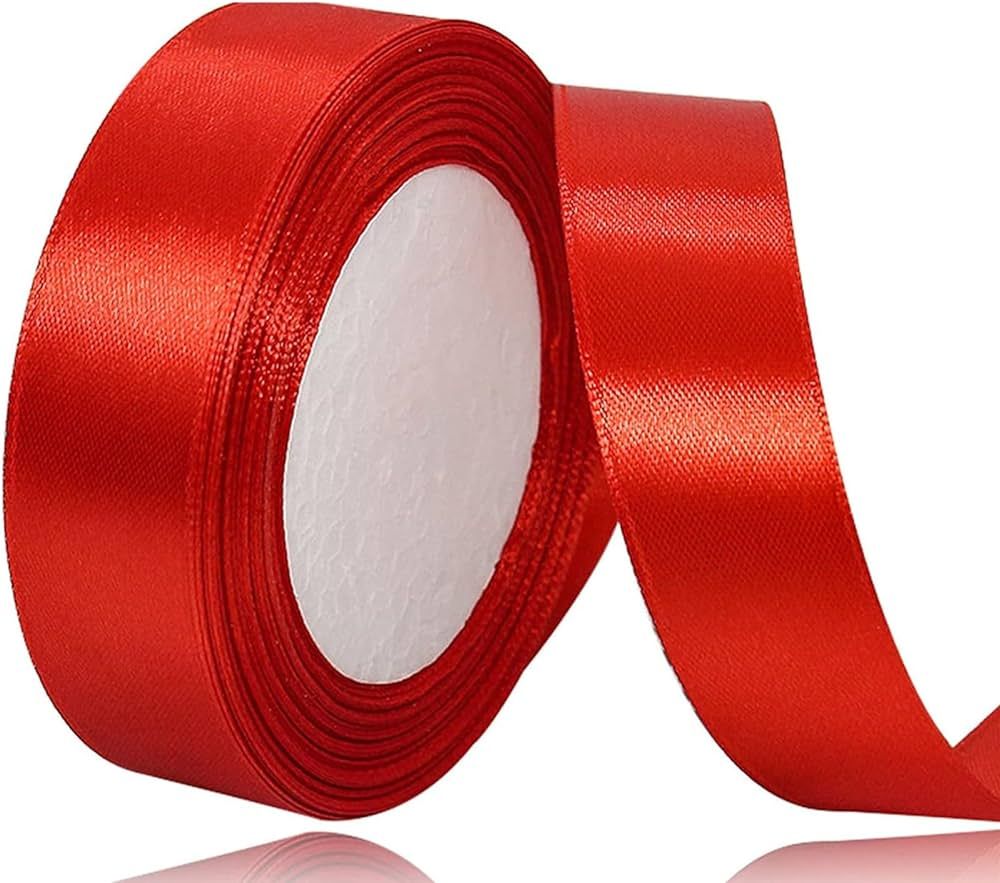 Red Satin Ribbon 1 Inch x 25 Yards, Fabric Silk Christmas Ribbon for Gift Wrapping, Crafts, Hair ... | Amazon (US)
