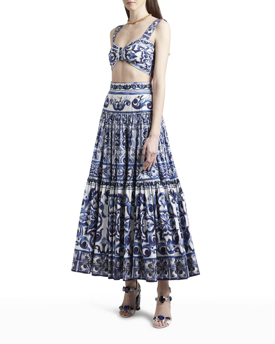 Printed Poplin Bralette with Smocked Back | Neiman Marcus