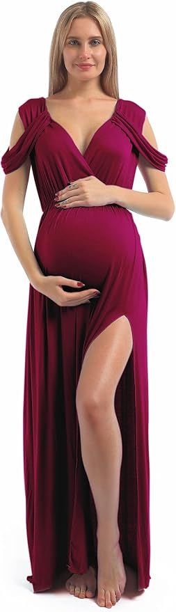Maternity Dress for Photography Off Shoulder Gown Side Split Maxi Pregnancy Dresses for Baby Show... | Amazon (US)