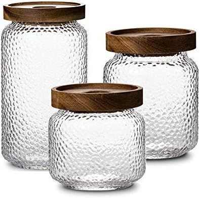 NUTRIUPS 3-Piece Elegant and unique hammered Glass Kitchen Food Storage Containers Set with Airti... | Amazon (US)