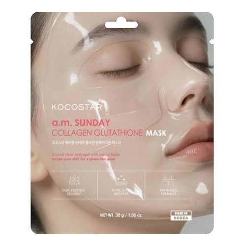 a.m. Sunday Collagen Glutathione Mask | Ultra-Clear Hydrogel Mask for Glass Skin | Formulated with Collagen, Glutathione, & Niacinamide | Deeply Hydrating | Evens Skin Tone, Korean Skin Care, 4 pack | Amazon (US)