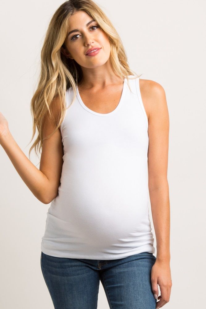 White Fitted Maternity Tank Top | PinkBlush Maternity