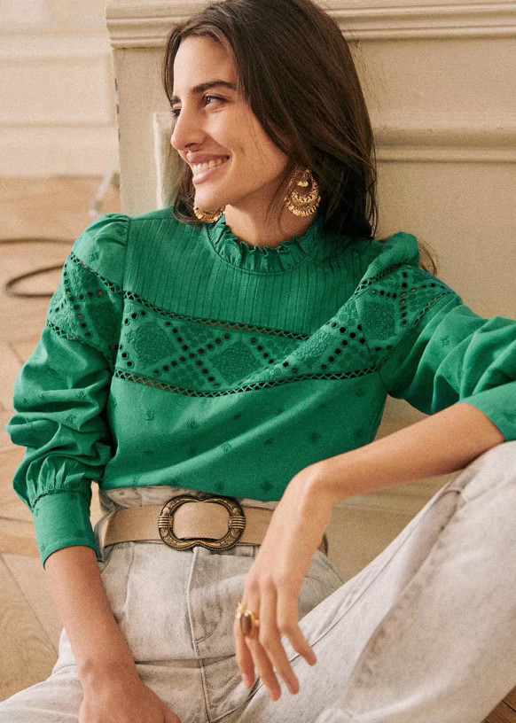 Lotta Blouse - Green - Organic Cotton - Sézane | Sezane Paris