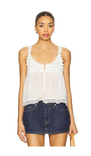 Free People Stevie Lace Tank in Ivory. - size M | Revolve Clothing (Global)
