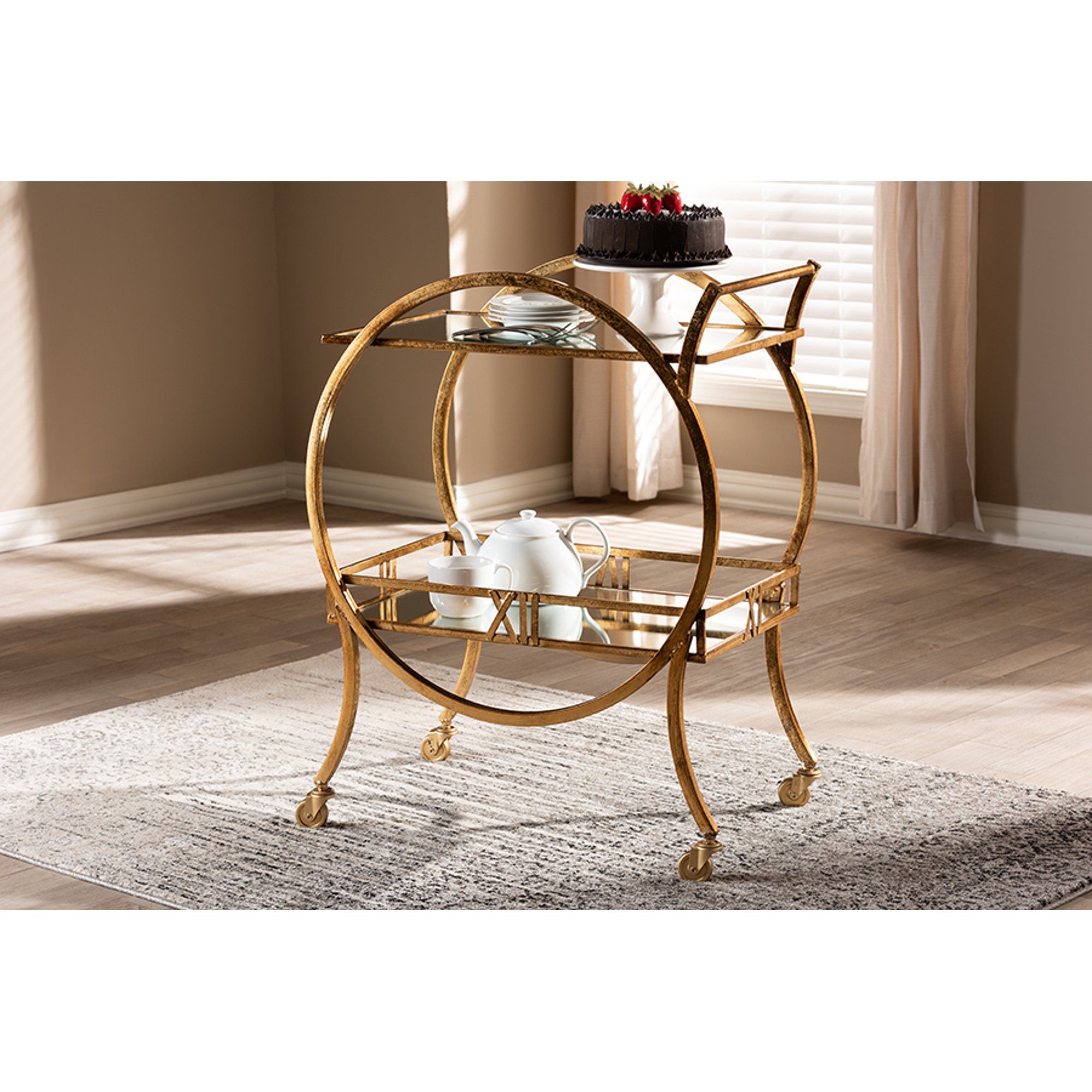 Baxton Studio Arsene Modern and Contemporary Antique Gold Finished 2-Tier Mobile Bar Cart | Walmart (US)