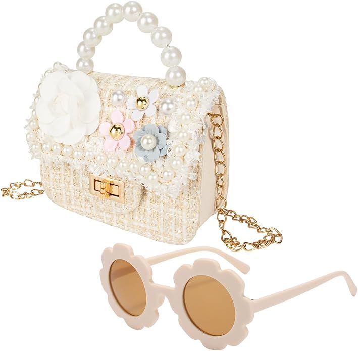 Forwe Little Girls Toddler Crossbody Purse with Pearl Flowers Mini Cute Princess Handbags Shoulde... | Amazon (CA)
