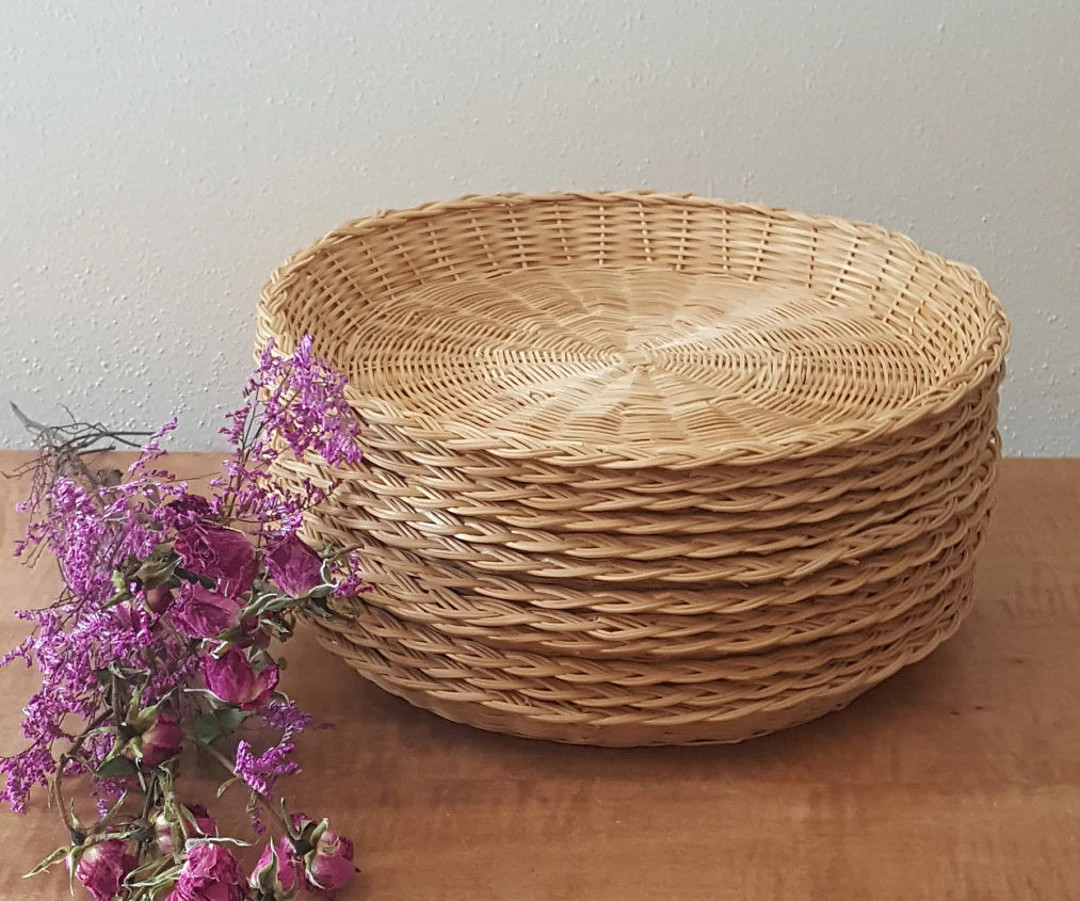Vintage Paper Plate Basket Holders 8 Wicker Paper Plate Chargers - Etsy | Etsy (US)