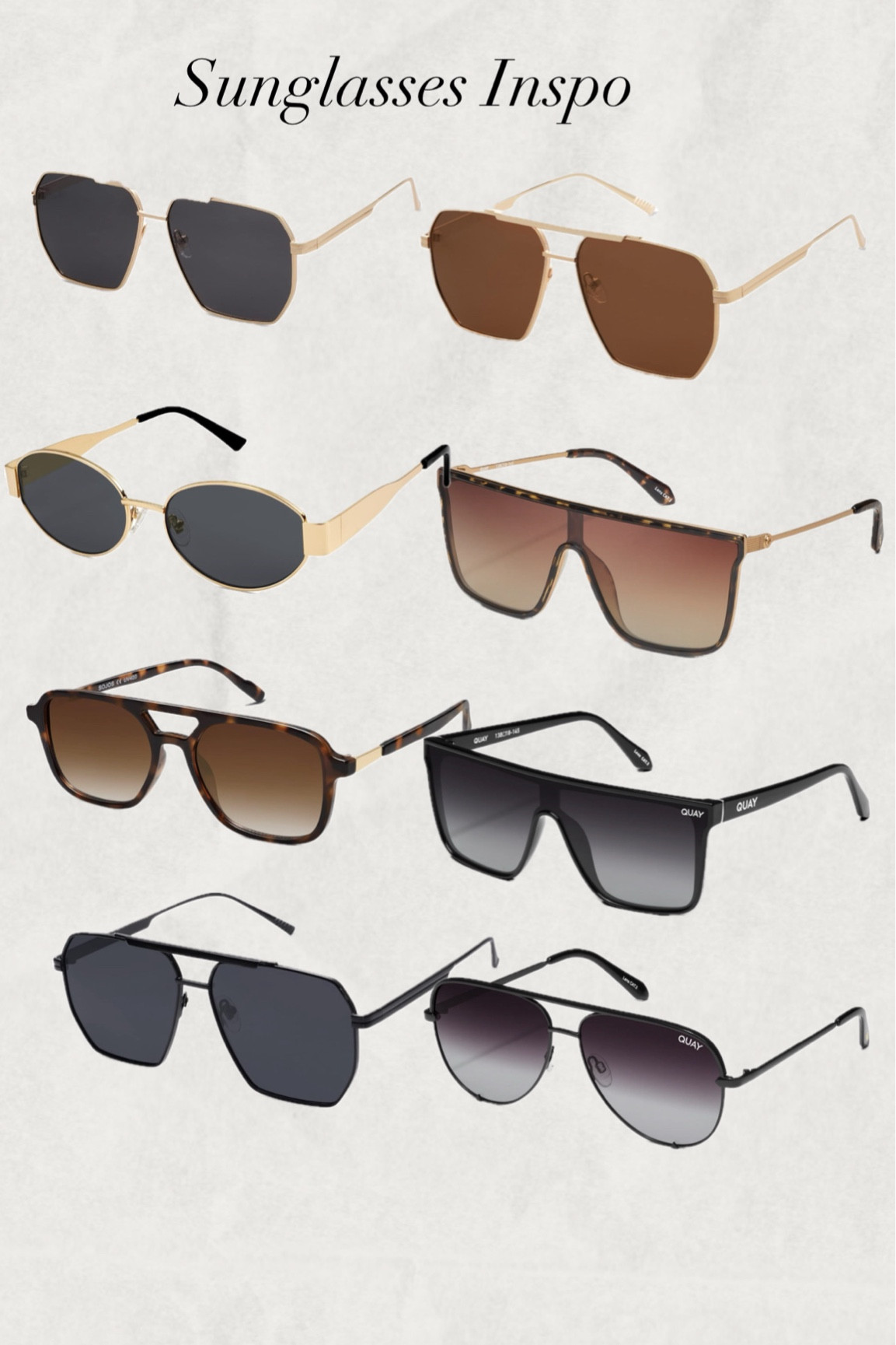 Summer sunglasses that are so cute, trendy, and perfect year round. 

Amazon has some of the best affordable sunnies for great quality. And Quay, has my heart. So trendy, affordable, and always get so many compliments when I wear them. 

Sunglasses, summer essentials, Amazon sunglasses, quay , aviators, gold sunglasses , black sunglasses, oversized sunglasses, retro sunglasses 

#LTKSwim #LTKStyleTip #LTKFindsUnder100