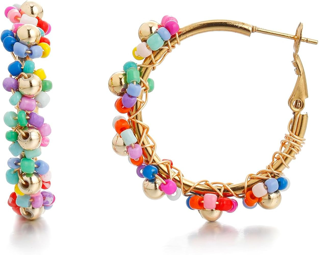 Flower Hoop Earrings, Boho Beaded Hoop Earrings Daisy Hoop Earrings Floral Hoop Earrings | Amazon (US)