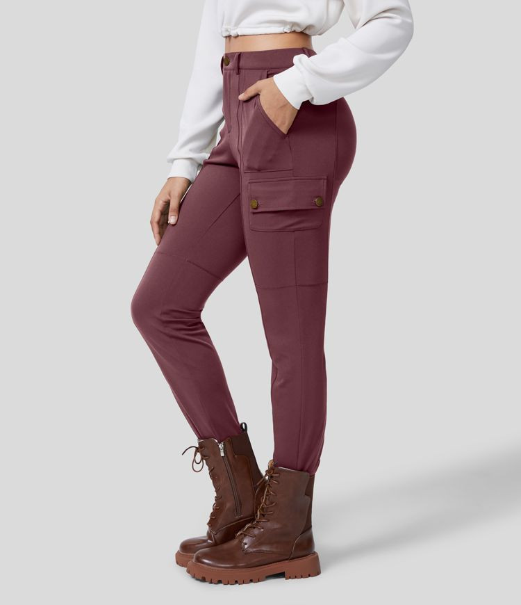 High Waisted Multiple Pockets Solid Skinny Cargo Pants | HALARA