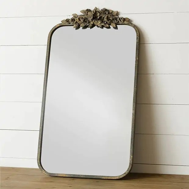 Ornate Floral Metal Framed Wall Mirror | Antique Farm House