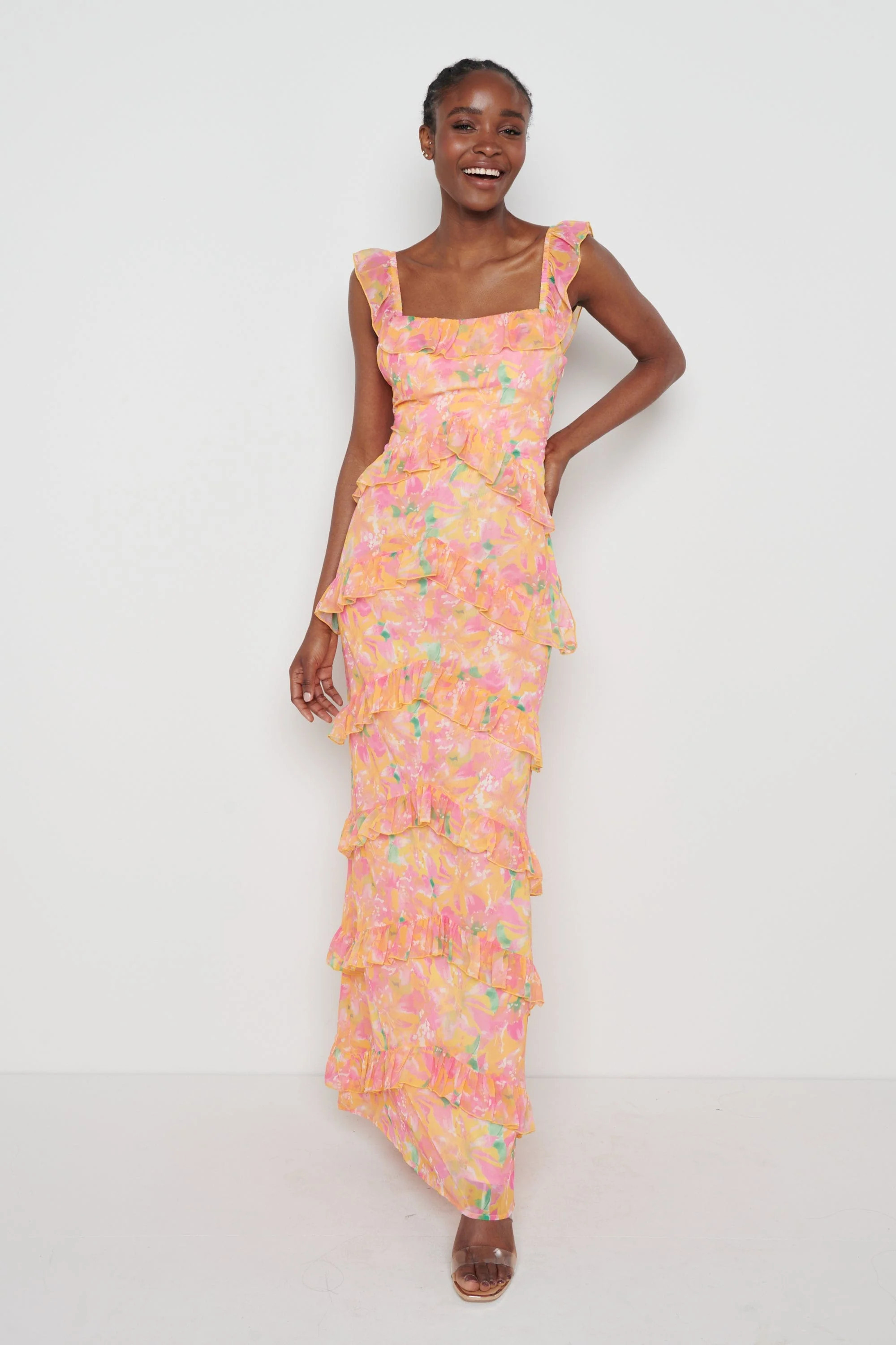 Cecile Maxi Dress - Orange and Pink Floral | Pretty Lavish (UK)