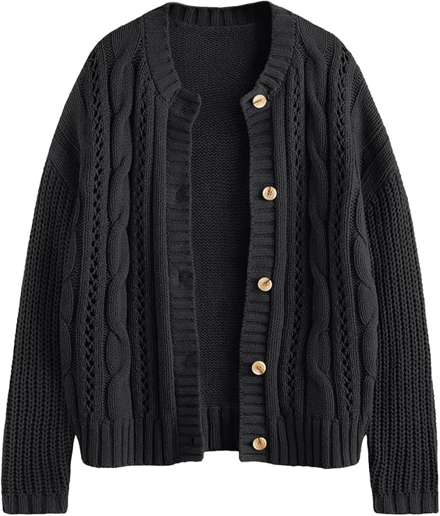 LILLUSORY Women's Cardigan Sweaters Cable Knit Crochet Cotton Fall Jackets Button Up Chunky Trend... | Amazon (US)