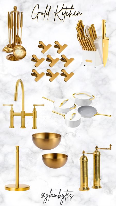 Gold Kitchen finds, mixing bowl, pepper mill, faucet, pan set 

#LTKhome