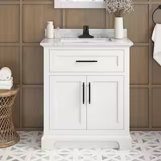 Home Decorators Collection Doveton 30 in. Single Sink Freestanding White Bath Vanity with White E... | The Home Depot