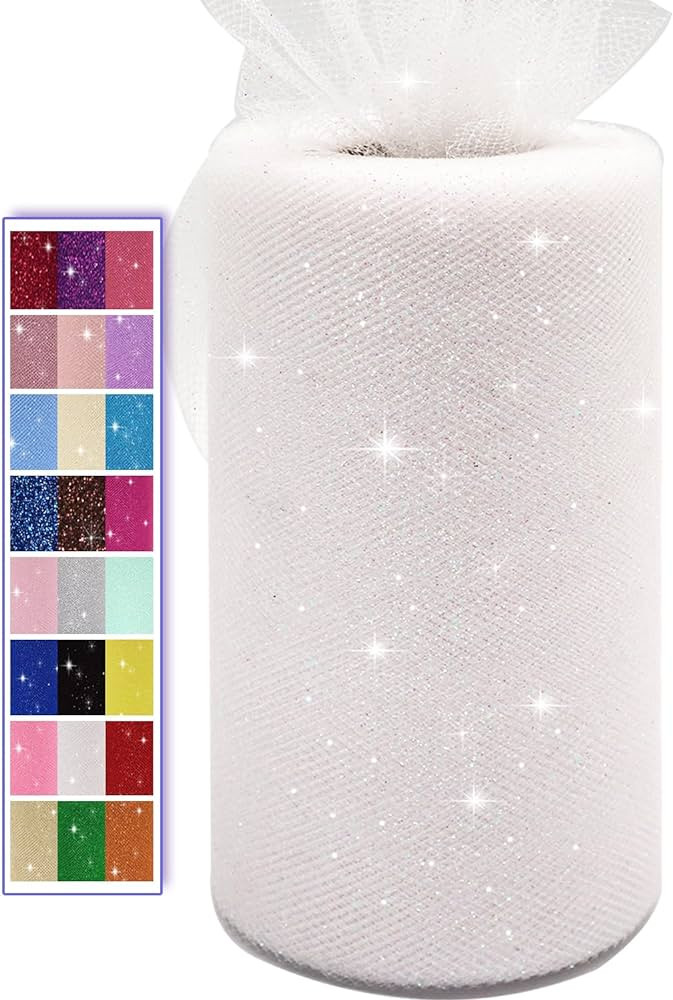 Glitter Tulle Fabric Rolls, 6 Inch 50 Yards (150ft) Sparkling Spool Ribbon Sequin Netting for Tut... | Amazon (US)