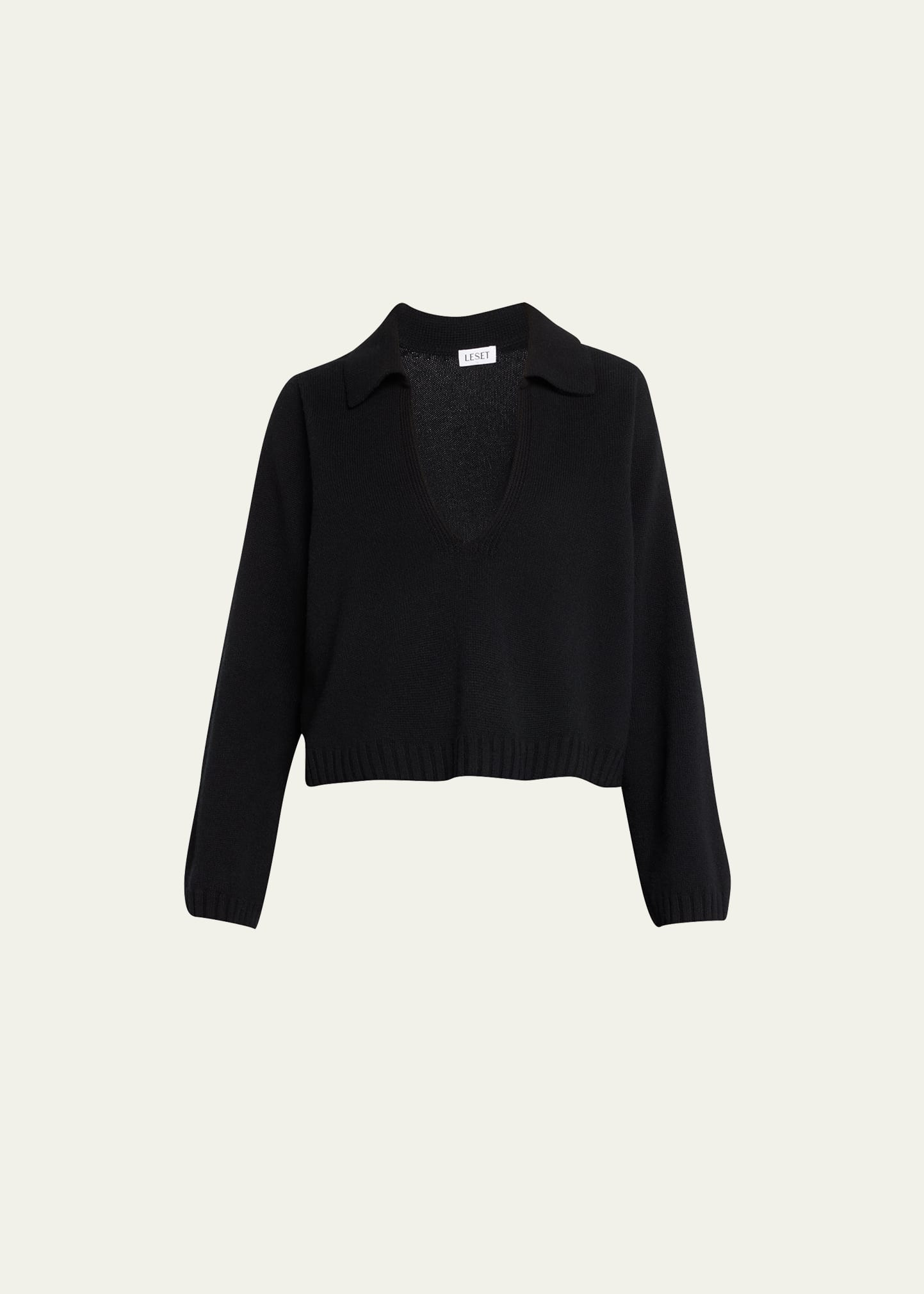 LESET Zoe Cropped Cashmere-Blend V-Neck Polo Top | Bergdorf Goodman