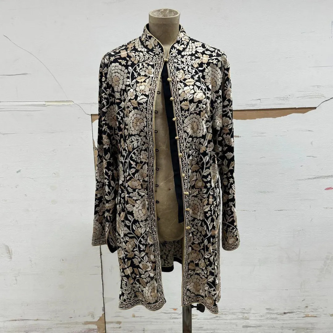 Vintage Toshkhana Mandarin Collar Embroidered Longline Opera Jacket Duster - Etsy | Etsy (US)