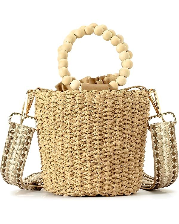 Herald Handmade Straw Top Handle Satchel Handbag for Women, Chic Woven Drawstring Bucket Crossbod... | Amazon (US)