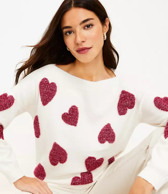 Shimmer Heart Boatneck Sweater | LOFT