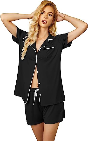 Ekouaer Pajamas Women Short Sleeve Sleepwear Button Down Loungewear Soft Summer Pjs Shorts Set | Amazon (US)