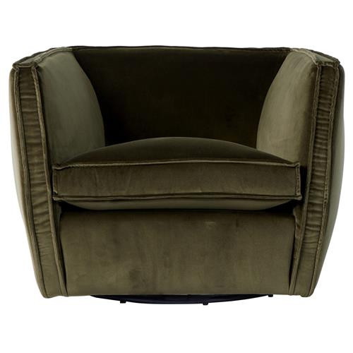 Laurice Modern Classic Olive Green Upholstered Swivel Barrel Chair | Kathy Kuo Home