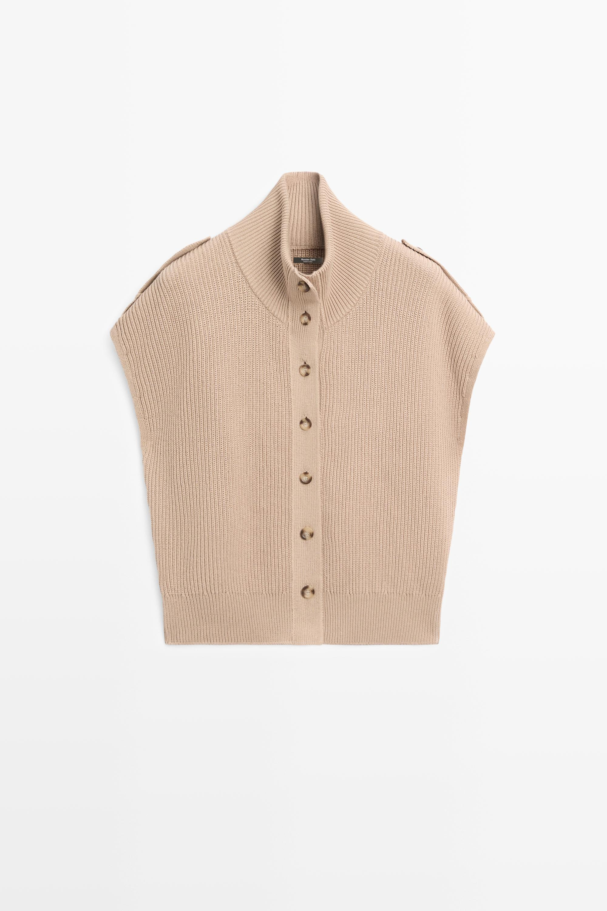 100% cotton button-detail knit vest | Massimo Dutti US
