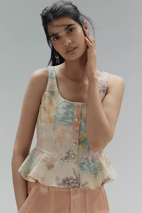 Love The Label Eva Sleeveless Button-Front Peplum Top | Anthropologie (US)