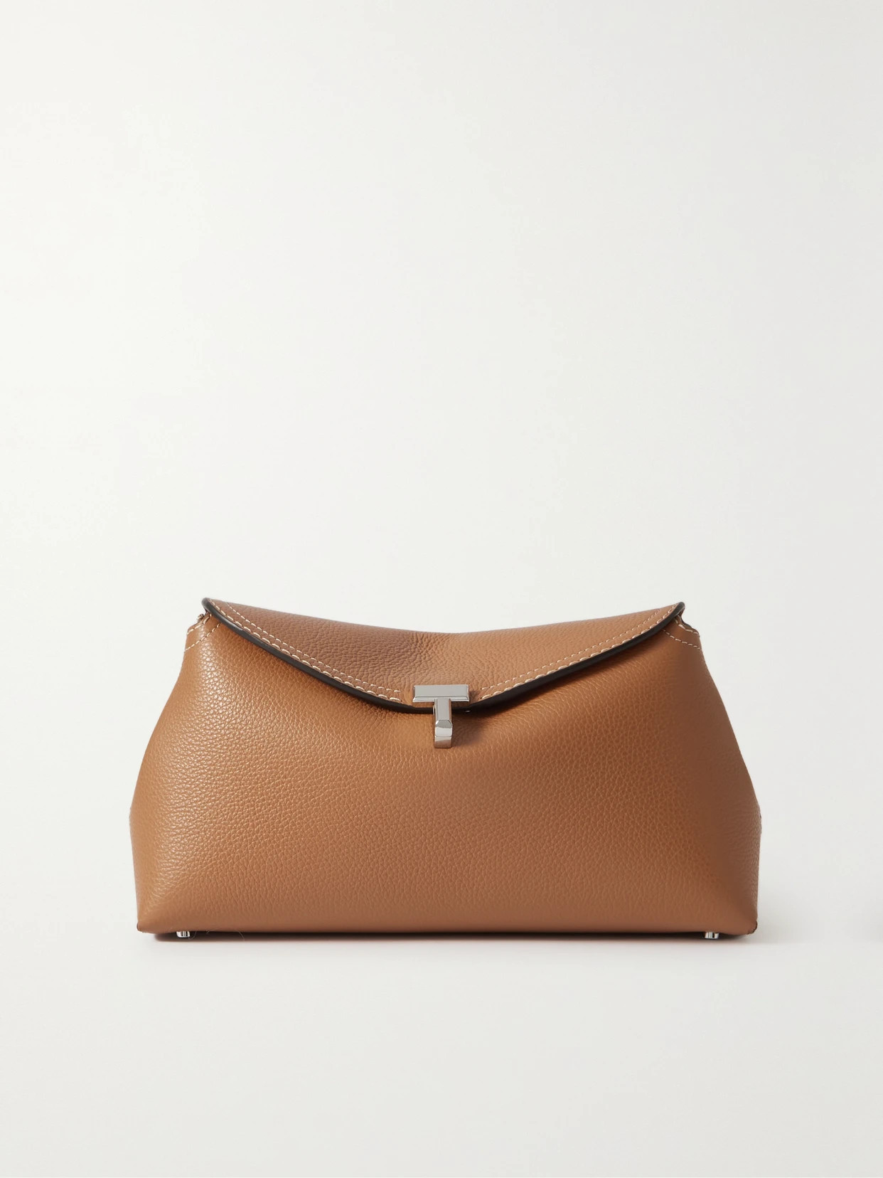 TOTEME - T-lock Textured-leather Clutch - Tan | NET-A-PORTER (UK & EU)